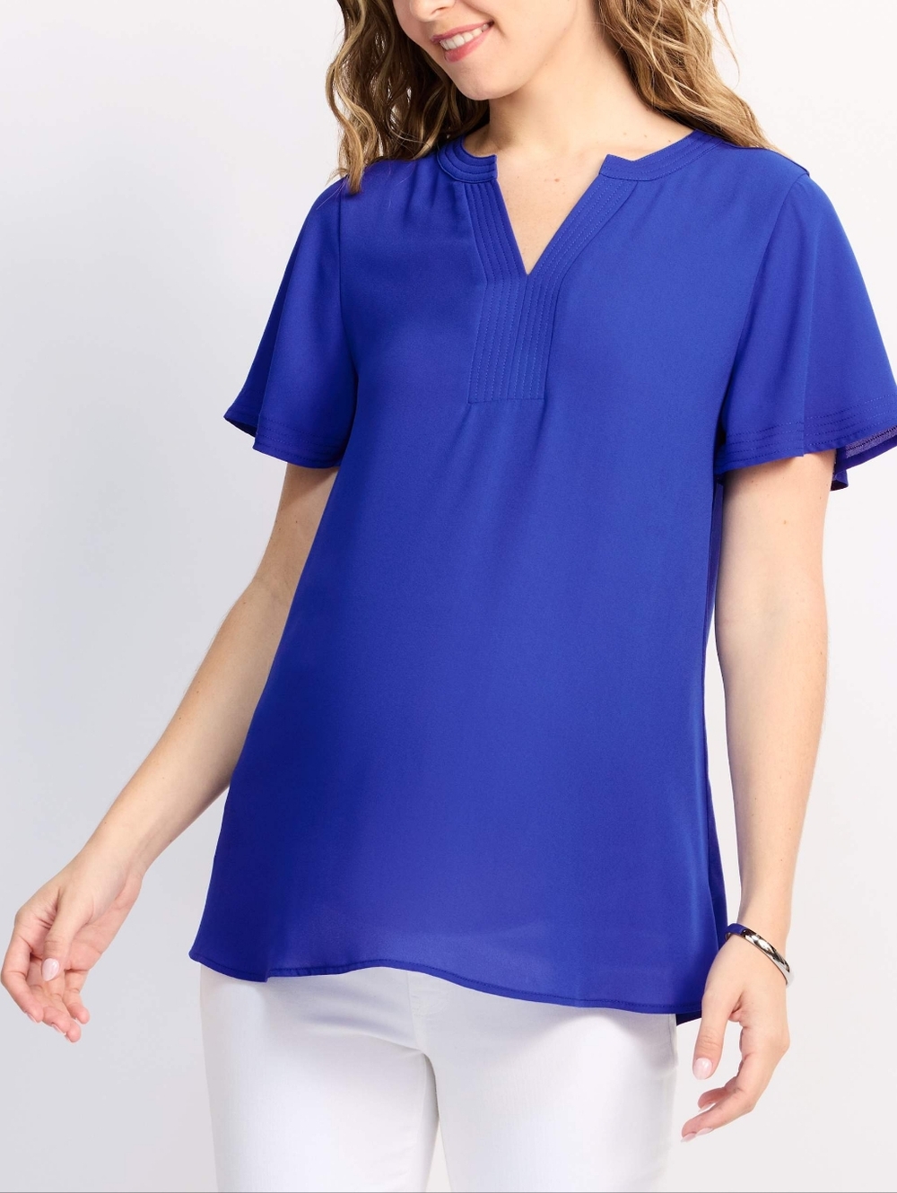 Full Moon Mackenzie Mixed Media Maternity Blouse, Blue NWOT